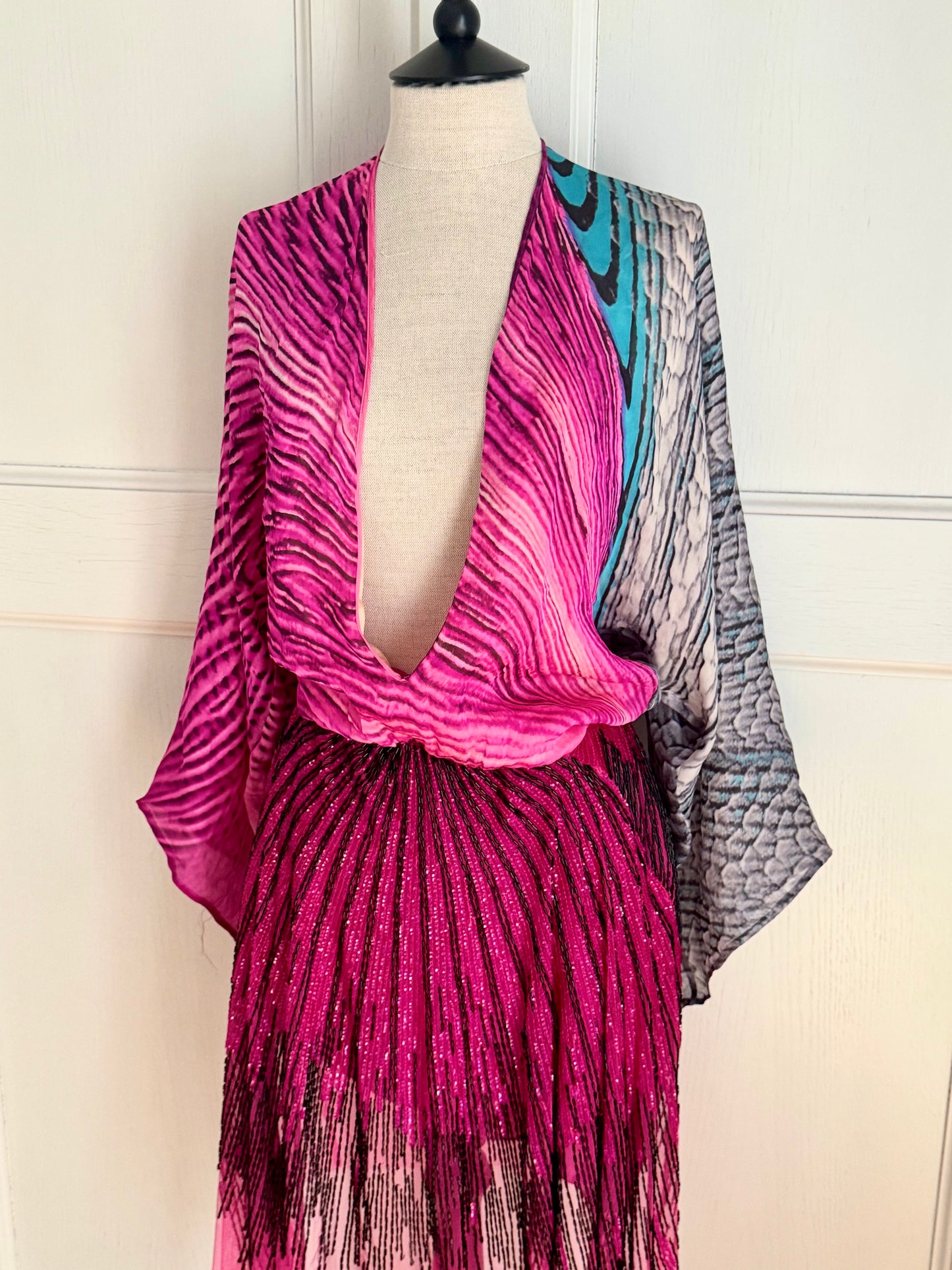 RUNWAY Roberto Cavalli S/S 2001 Multicolor Beaded Silk Dress (XS-S-M)
