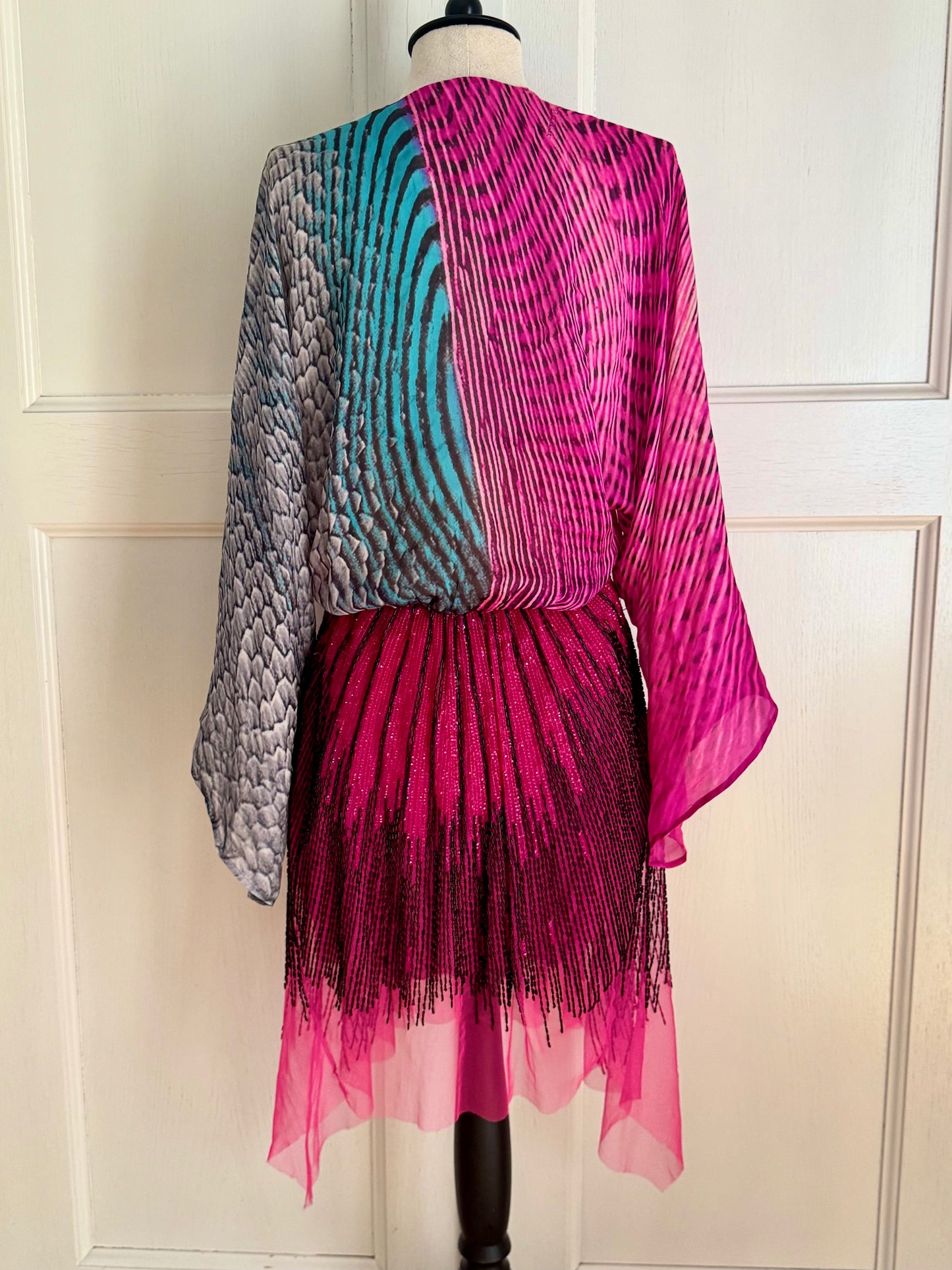 RUNWAY Roberto Cavalli S/S 2001 Multicolor Beaded Silk Dress (XS-S-M)