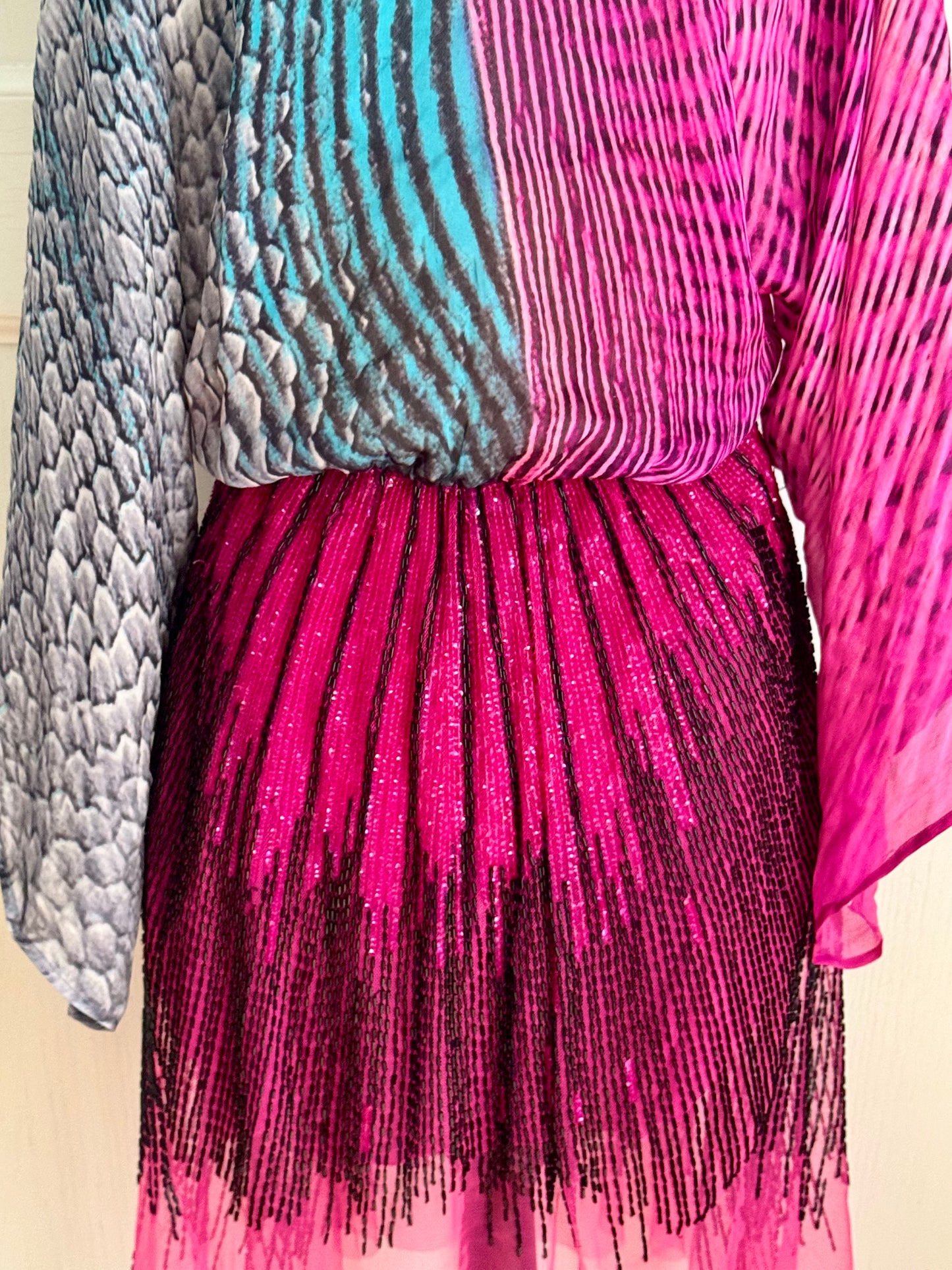 RUNWAY Roberto Cavalli S/S 2001 Multicolor Beaded Silk Dress (XS-S-M)