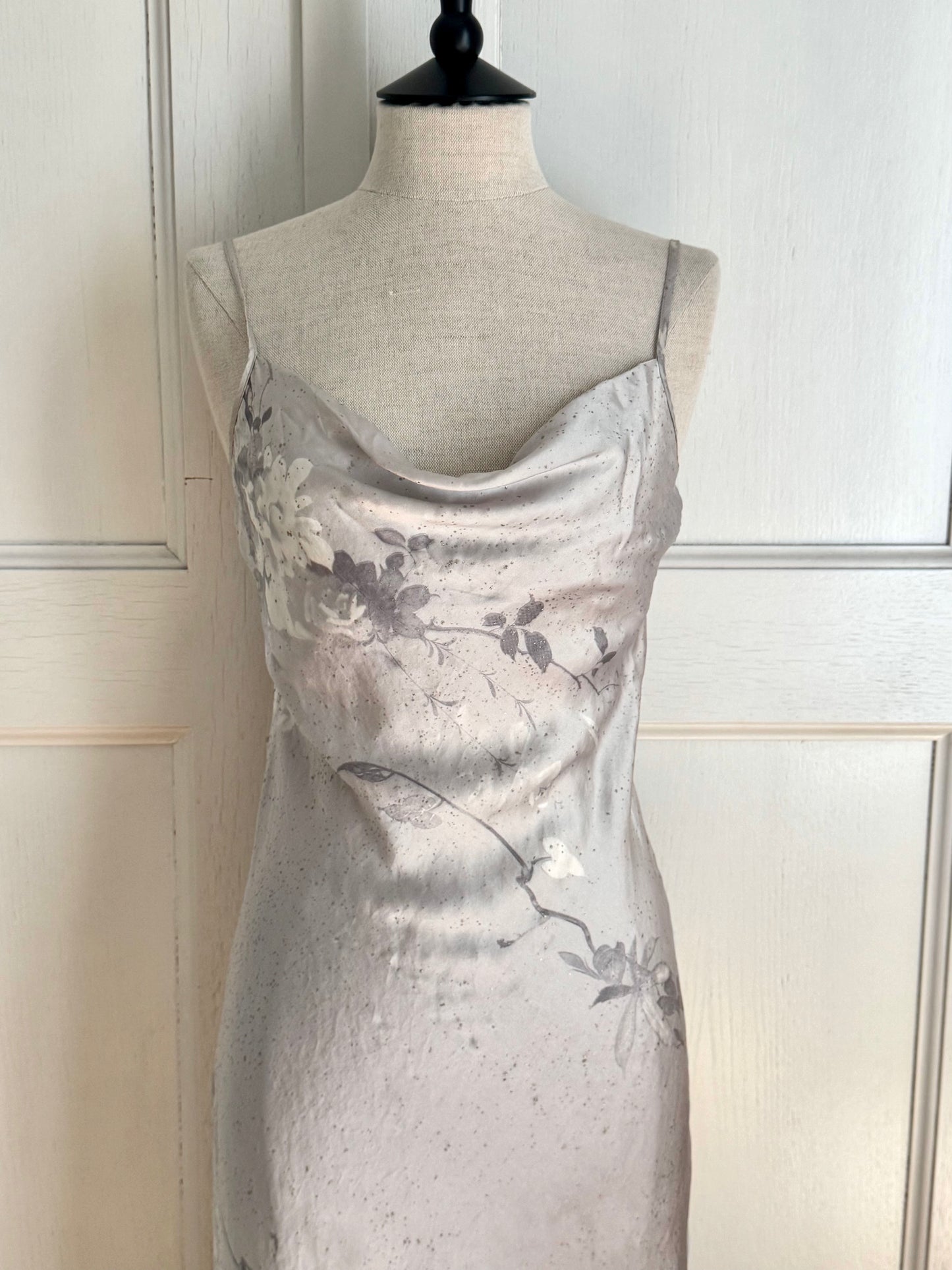 RUNWAY Roberto Cavalli S/S 1999 Silver Glitter Floral Silk Dress (S)