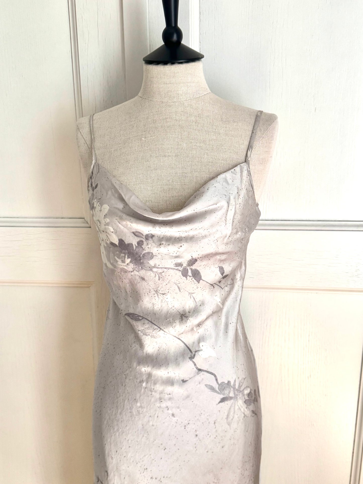 RUNWAY Roberto Cavalli S/S 1999 Silver Glitter Floral Silk Dress (S)