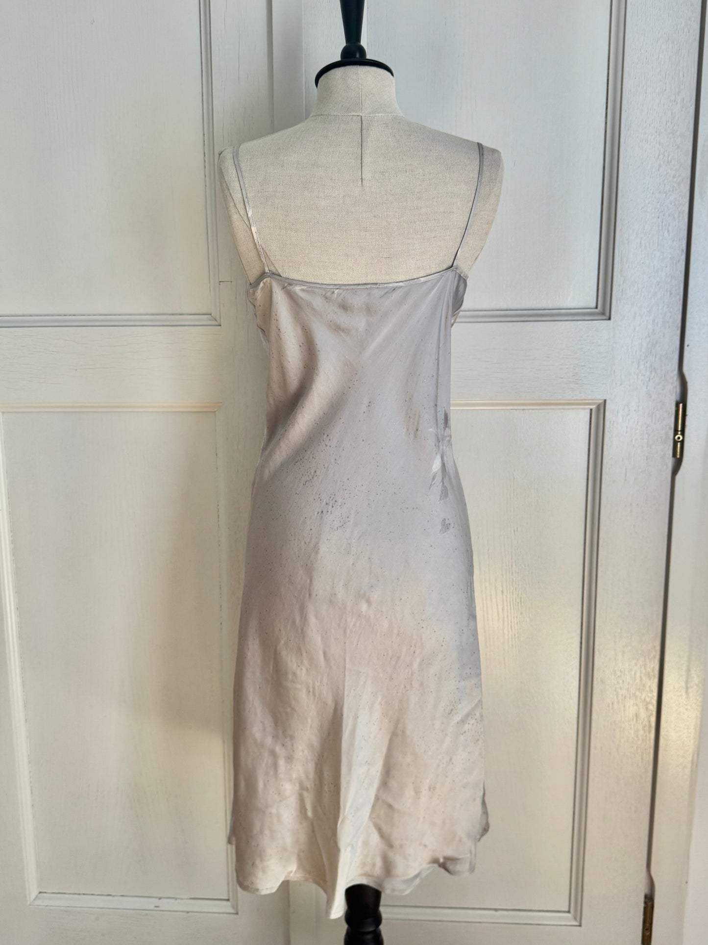 RUNWAY Roberto Cavalli S/S 1999 Silver Glitter Floral Silk Dress (S)