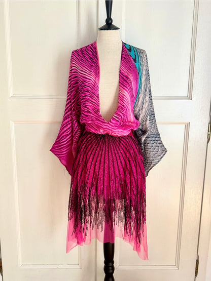RUNWAY Roberto Cavalli S/S 2001 Multicolor Beaded Silk Dress (XS-S-M)