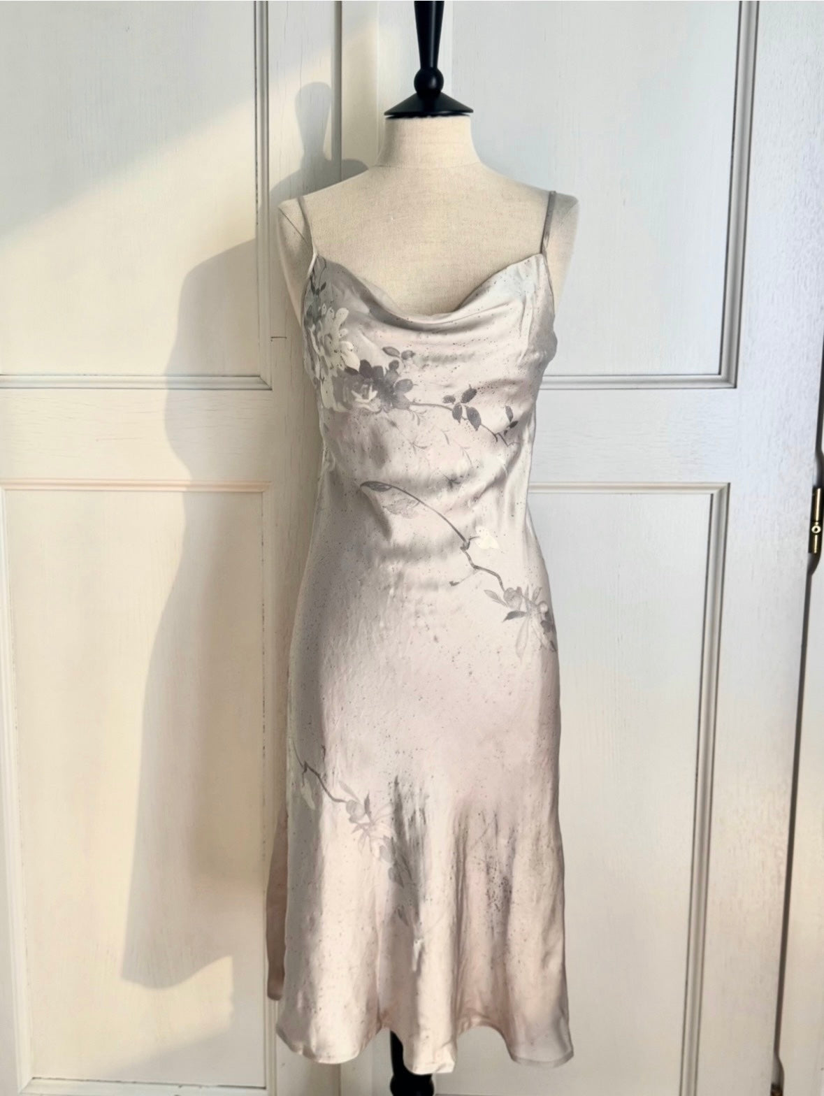 RUNWAY Roberto Cavalli S/S 1999 Silver Glitter Floral Silk Dress (S)