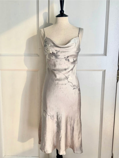 RUNWAY Roberto Cavalli S/S 1999 Silver Glitter Floral Silk Dress (S)