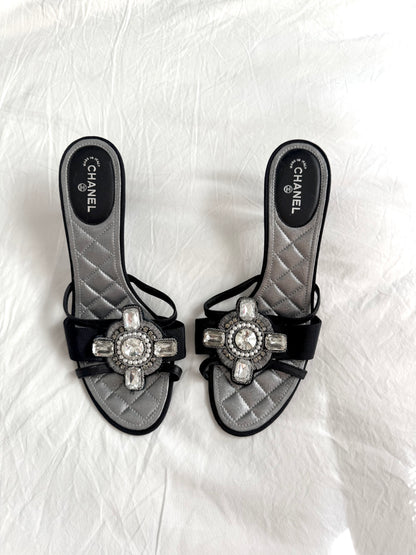 Chanel 2009 Bejeweled Silver & Black Mules by Karl Lagerfeld (EU 39,5)