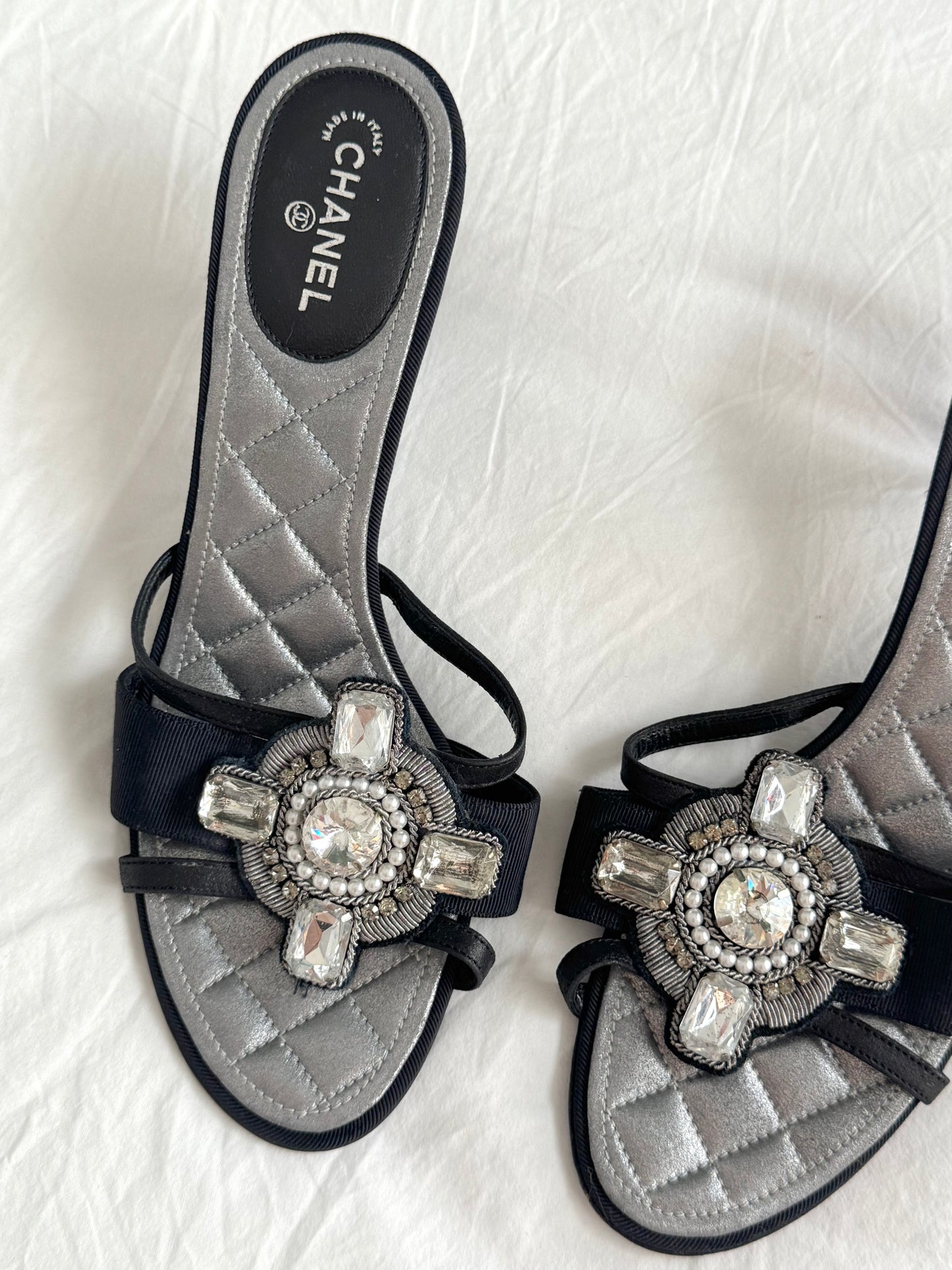 Chanel 2009 Bejeweled Silver & Black Mules by Karl Lagerfeld (EU 39,5)