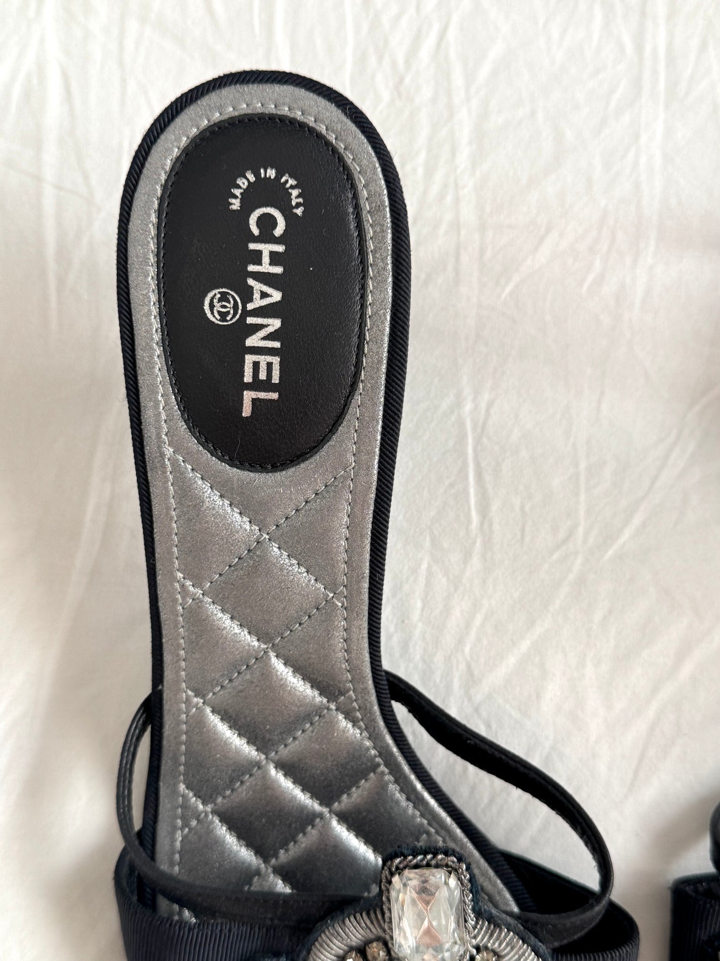Chanel 2009 Bejeweled Silver & Black Mules by Karl Lagerfeld (EU 39,5)