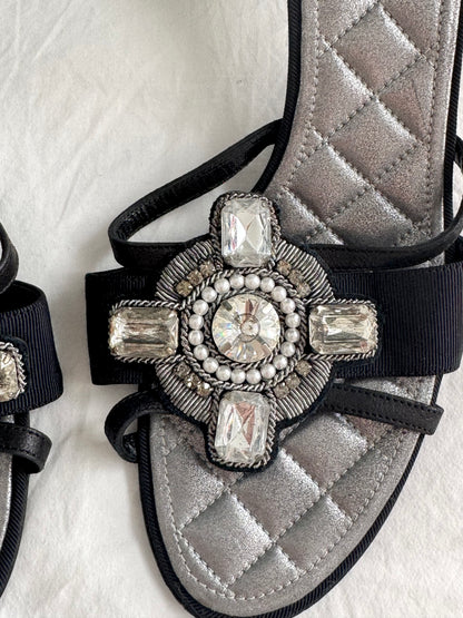 Chanel 2009 Bejeweled Silver & Black Mules by Karl Lagerfeld (EU 39,5)