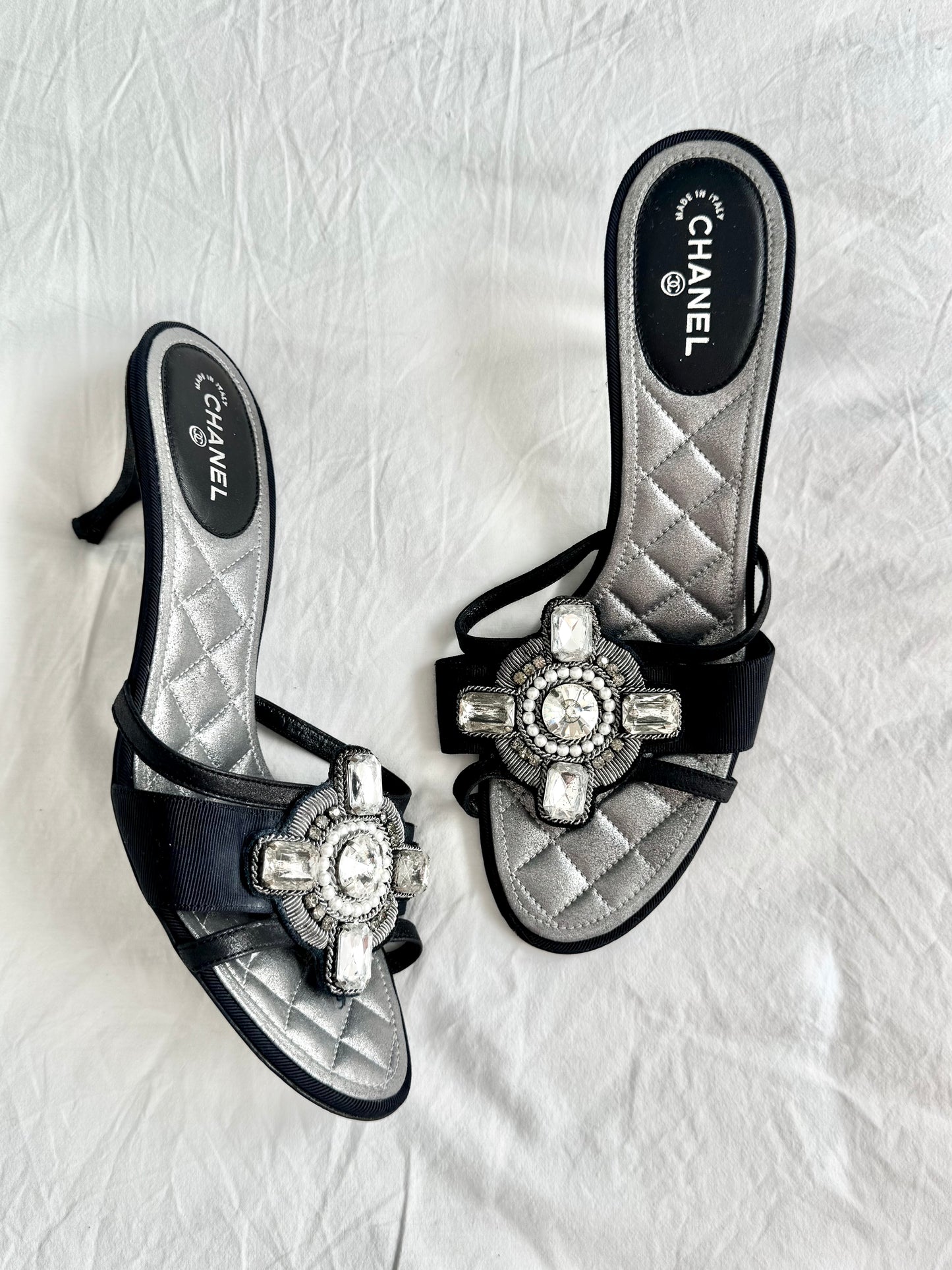Chanel 2009 Bejeweled Silver & Black Mules by Karl Lagerfeld (EU 39,5)