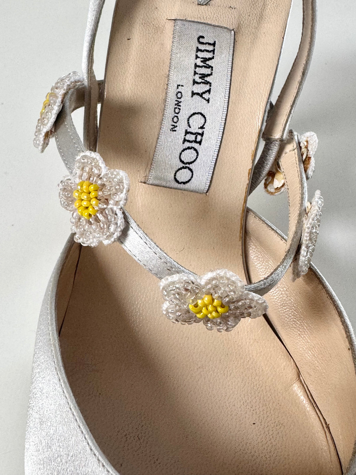 Jimmy Choo Beaded Flowers Satin Bridal Slingback Heels (EU 39,5)