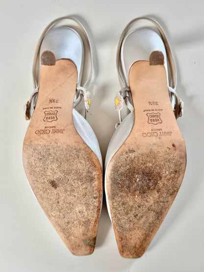 Jimmy Choo Beaded Flowers Satin Bridal Slingback Heels (EU 39,5)