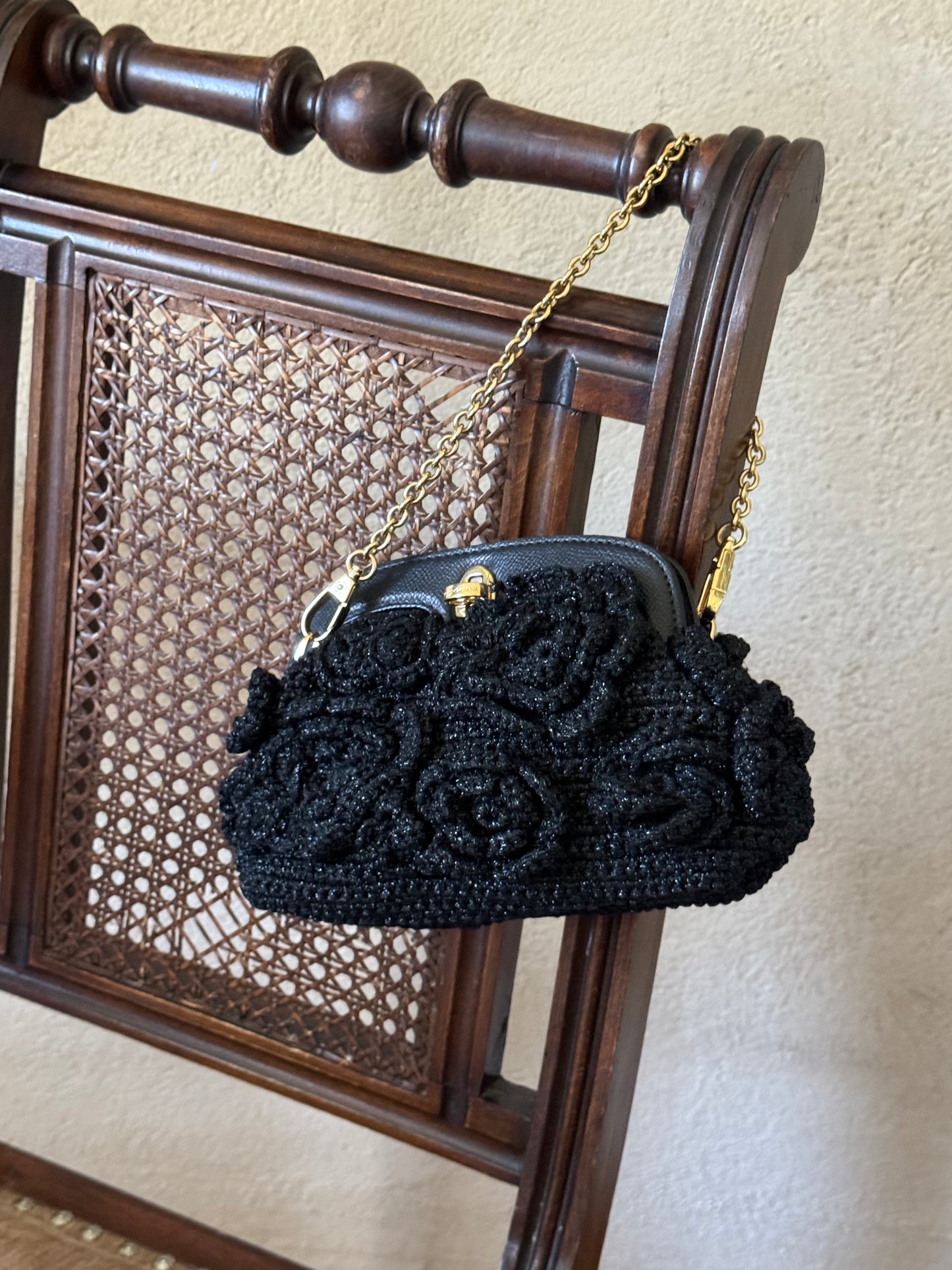 Dolce and Gabbana Black & Gold Rose Bag