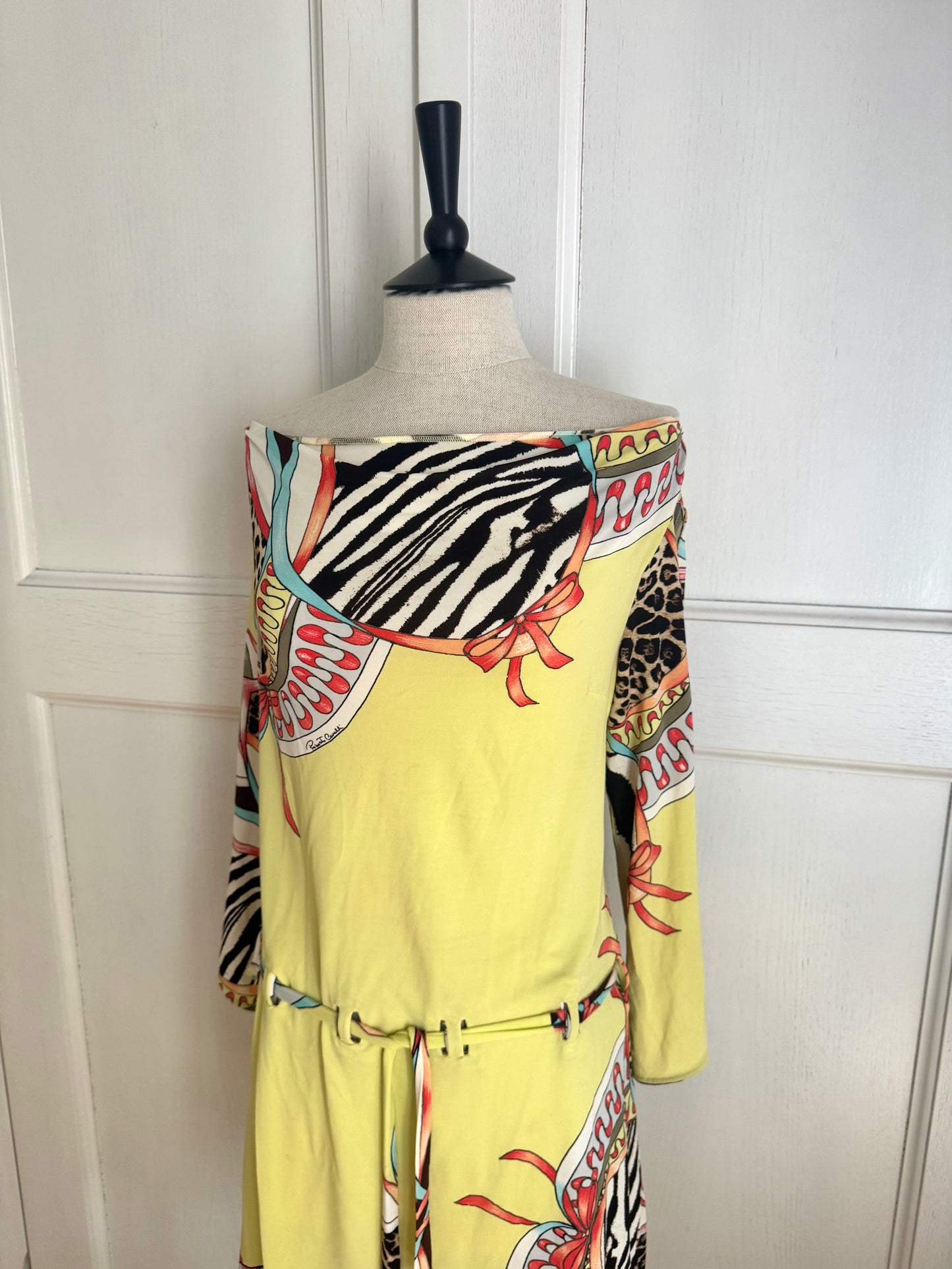 Roberto Cavalli S/S 2004 Off-Shoulder Yellow Dress (S)