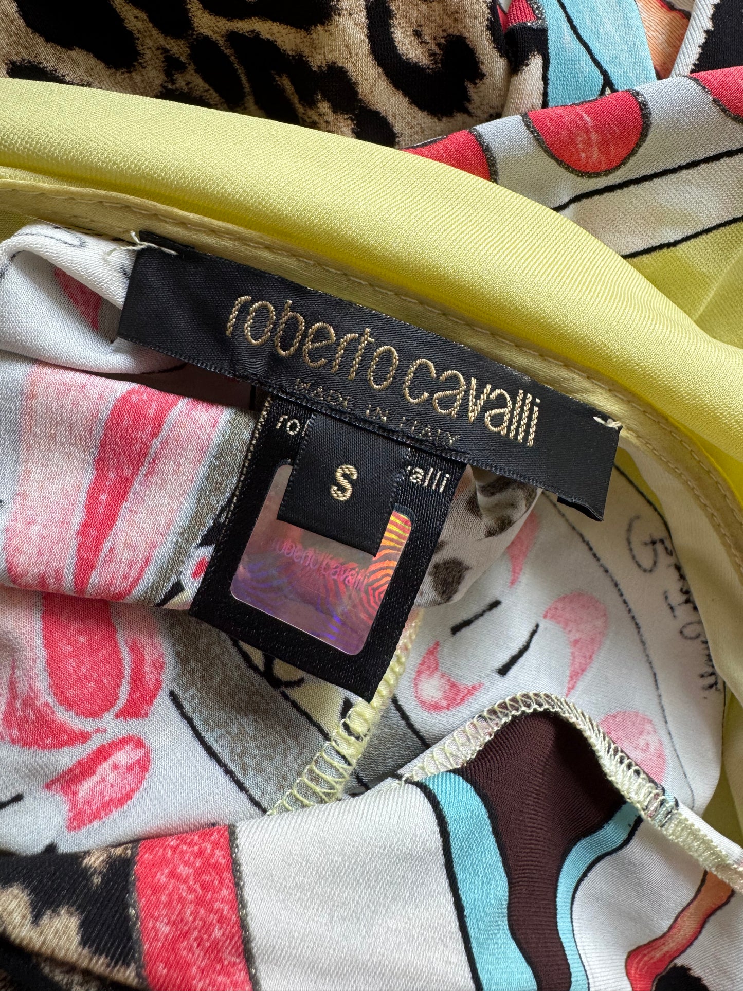 Roberto Cavalli S/S 2004 Off-Shoulder Yellow Dress (S)