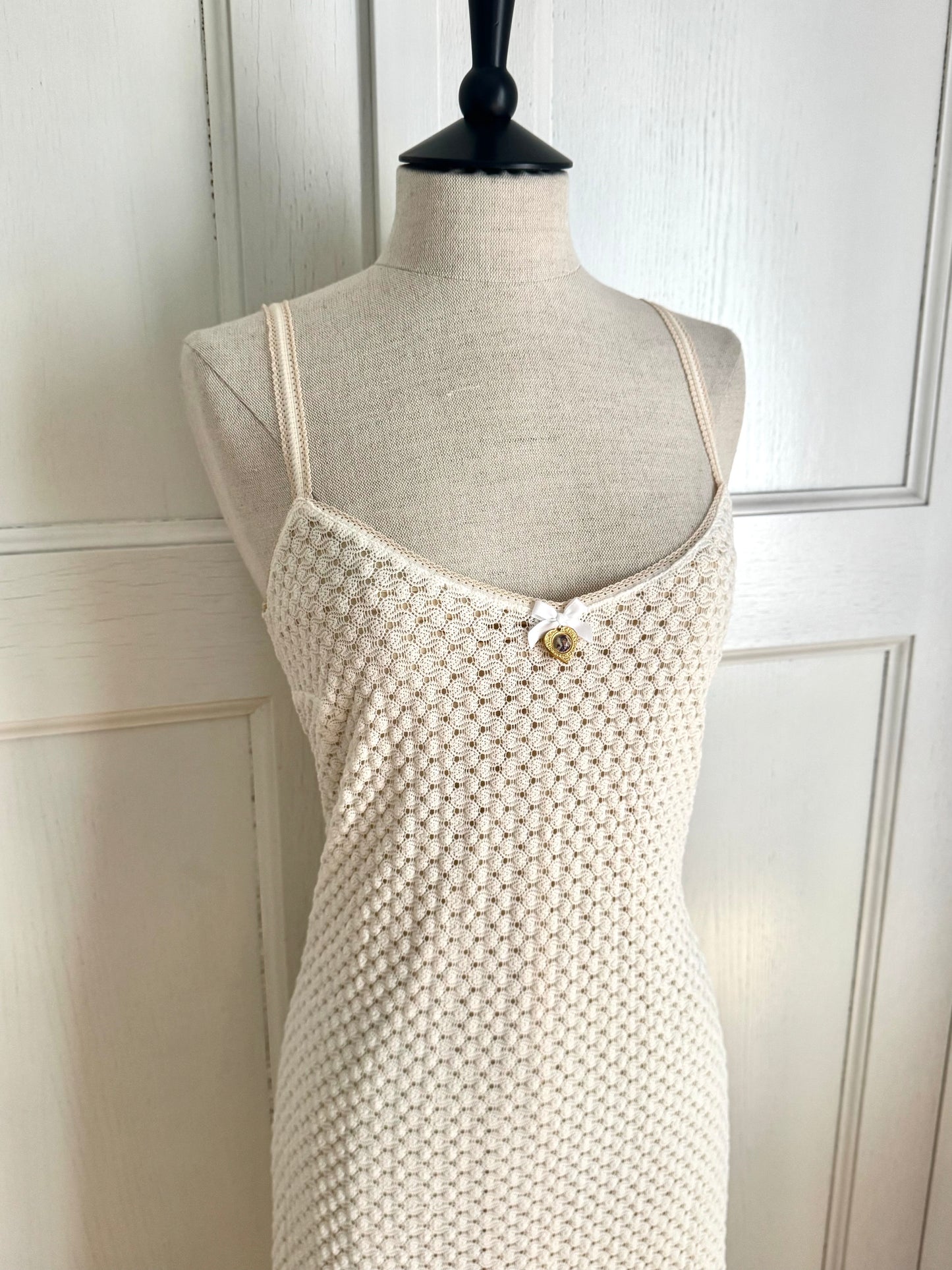 ICONIC Dolce Gabbana D&G S/S 1997 Fishnet Dress In White Virgin Mary Charm (M)