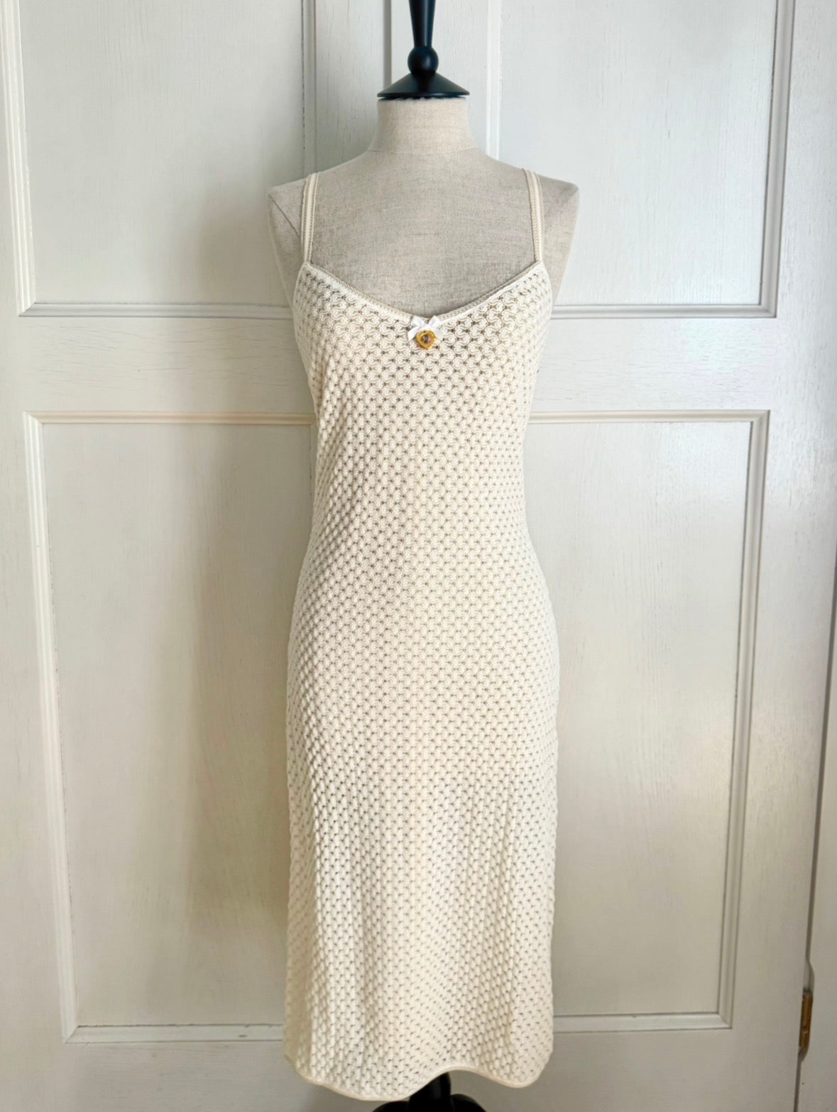 ICONIC Dolce Gabbana D&G S/S 1997 Fishnet Dress In White Virgin Mary Charm (M)