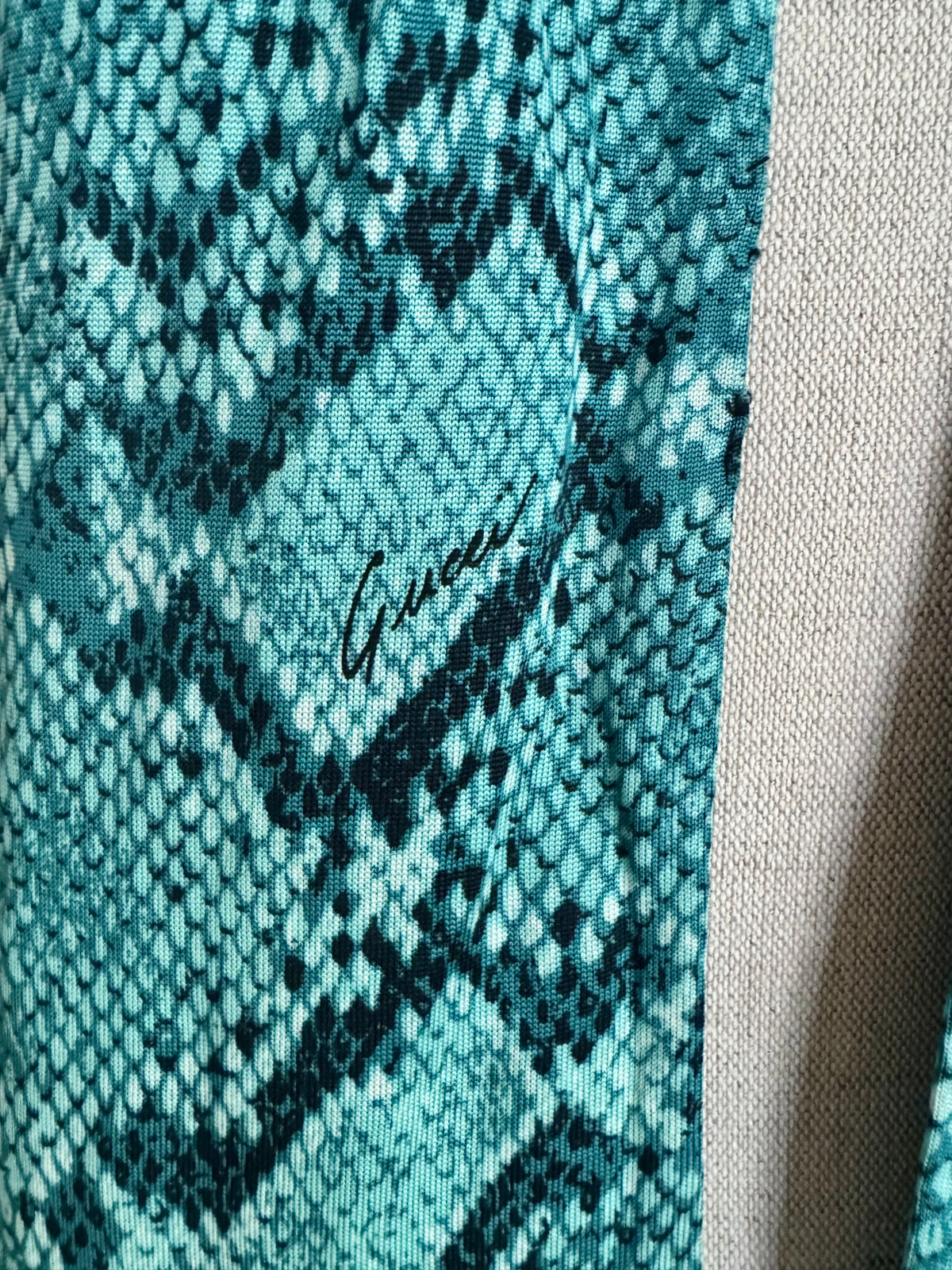 ☆ Gucci By Tom Ford S/S 2000 Turquoise Python Keyhole Midi Dress (M)