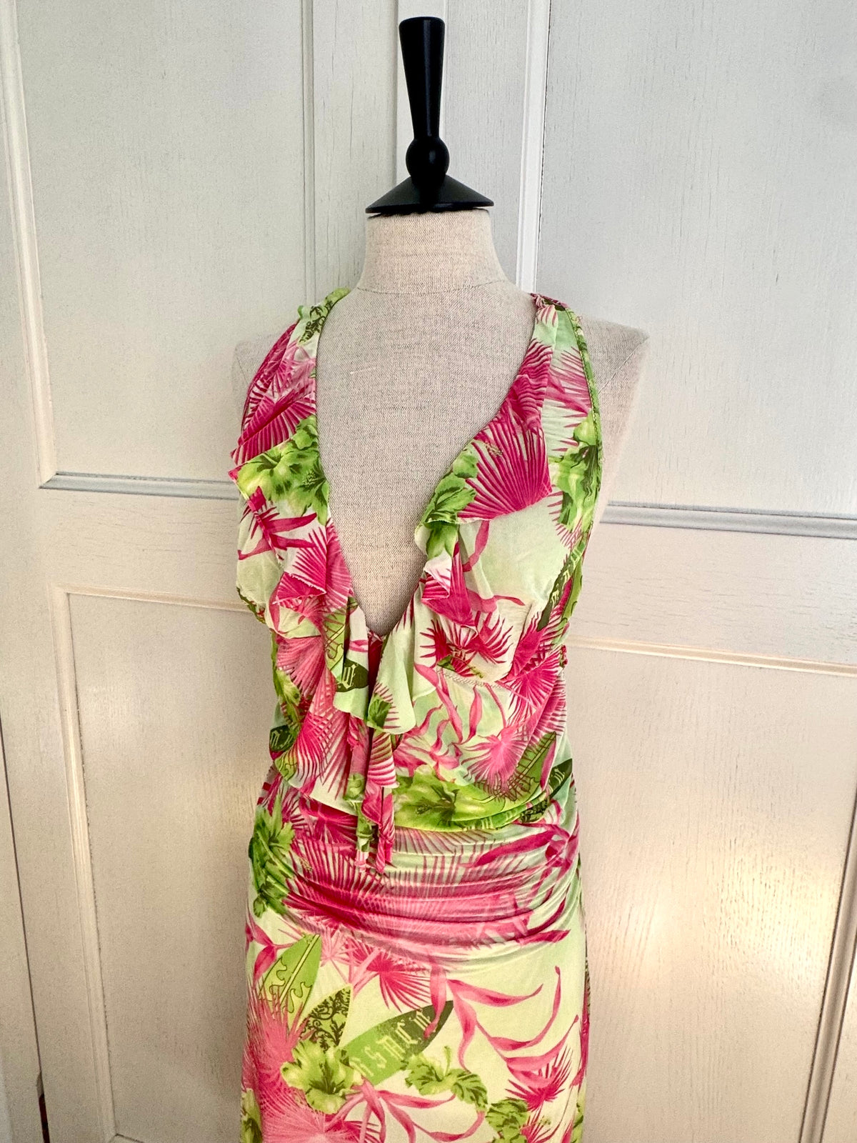 Versace S/S 2004 Ruffled Tropical Dress (L-XL)