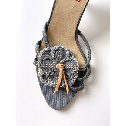 靴 Vintage Miu Miu Denim Sandals 36 Miu Miu Flower Kitten Heels in Denim (EU 36) – Ciao Kasia