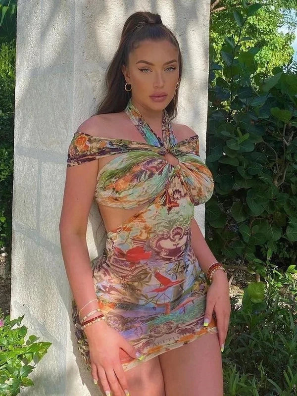 ICONIC Jean Paul Gaultier JPG Soleil S/S 1999 Flamingo Tropical Mesh Maxi Dress (S)