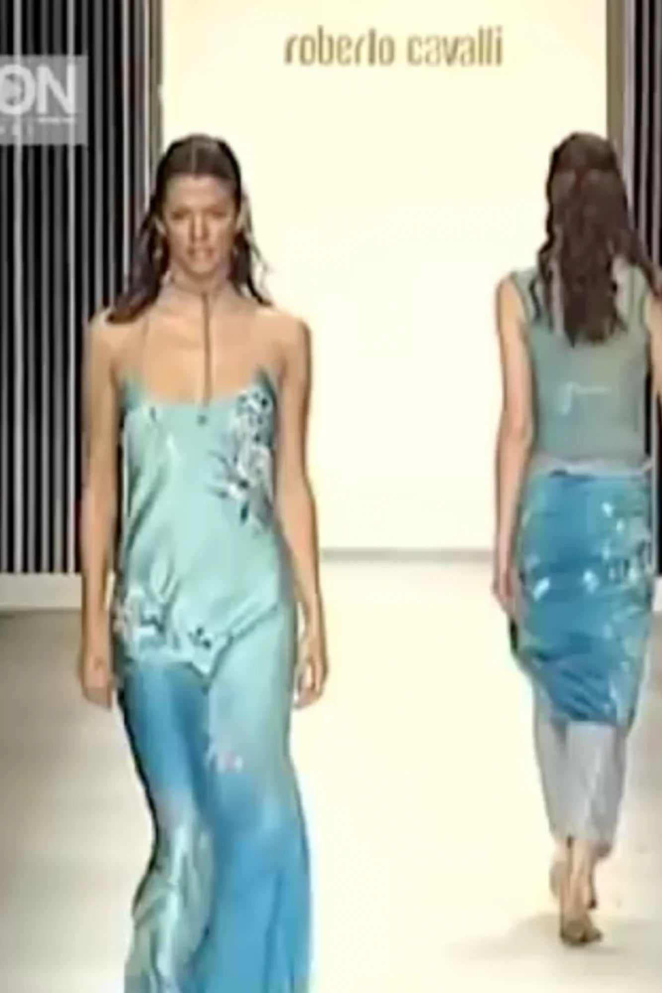 RUNWAY Roberto Cavalli S/S 1999 Silver Glitter Floral Silk Dress (S)