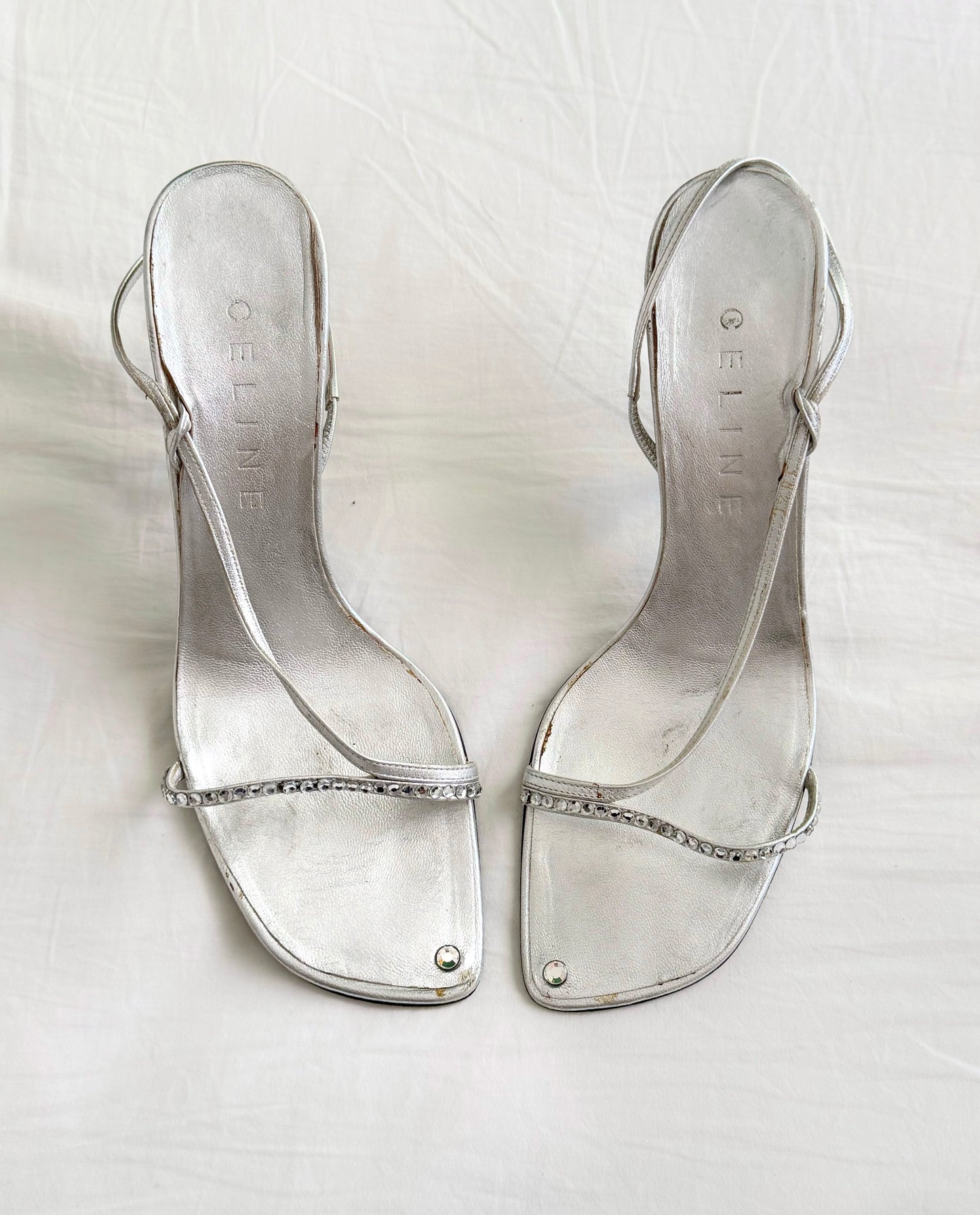 Celine Vintage Silver Rhinestone Sandals (EU 38,5)
