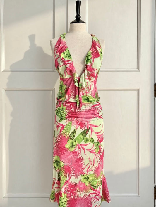 Versace S/S 2004 Ruffled Tropical Dress (L-XL)