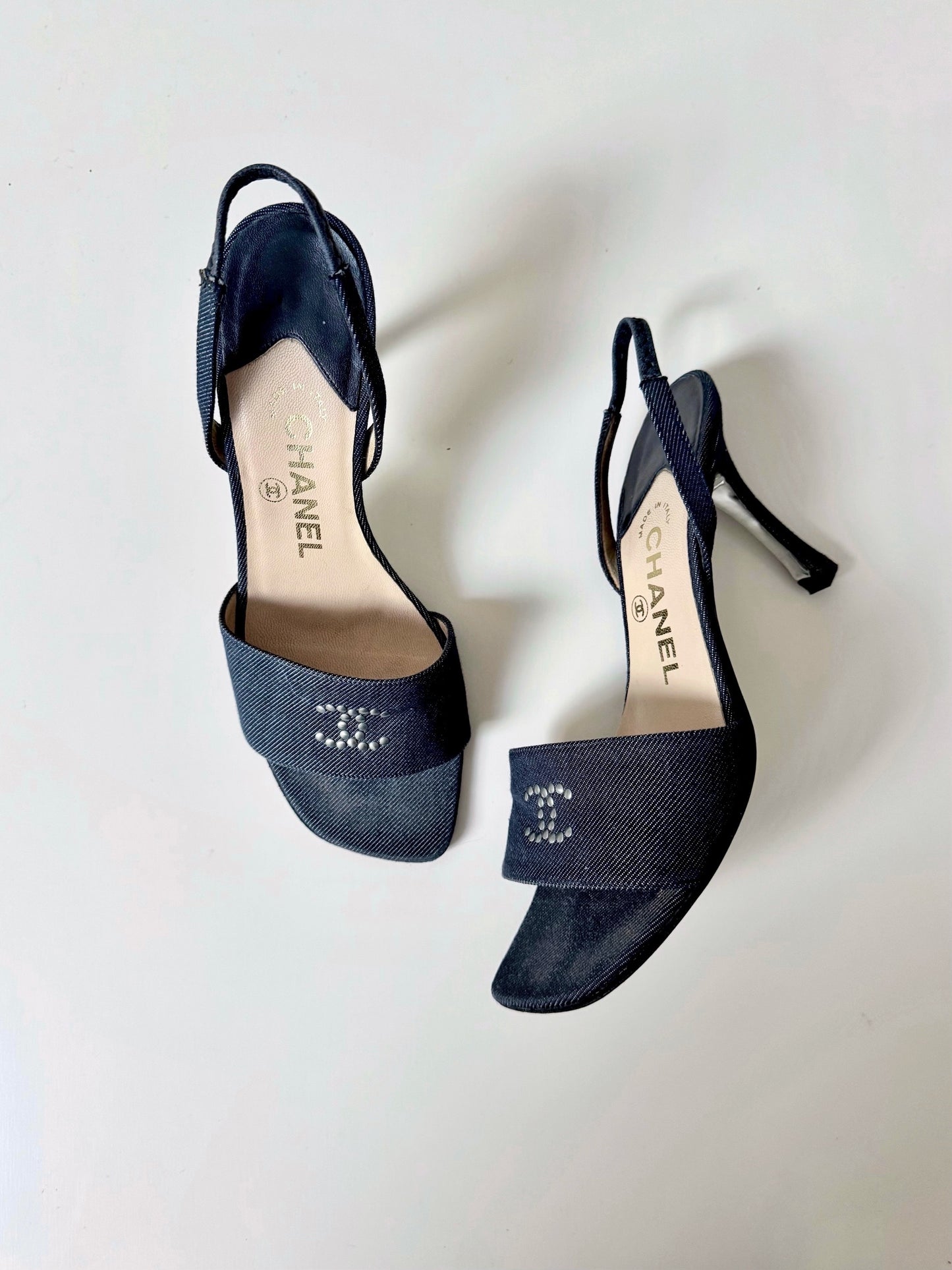 Chanel Denim CC Slingback Heels by Karl Lagerfeld (EU 36,5-37)