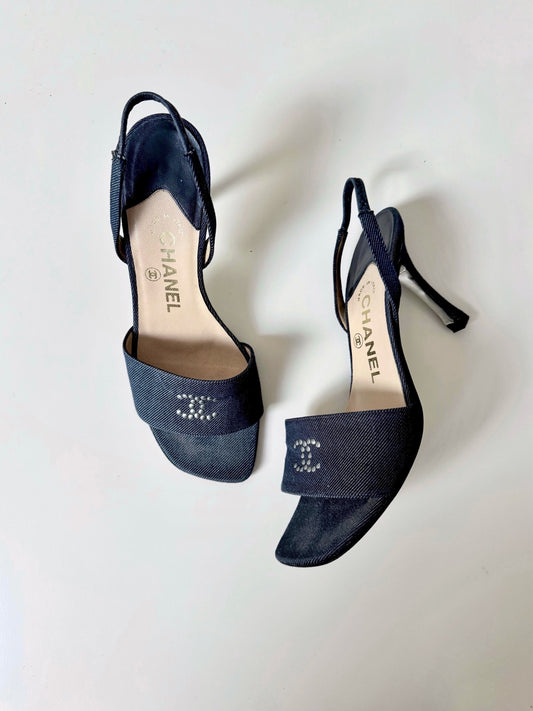 Chanel Denim CC Slingback Heels by Karl Lagerfeld (EU 36,5-37)