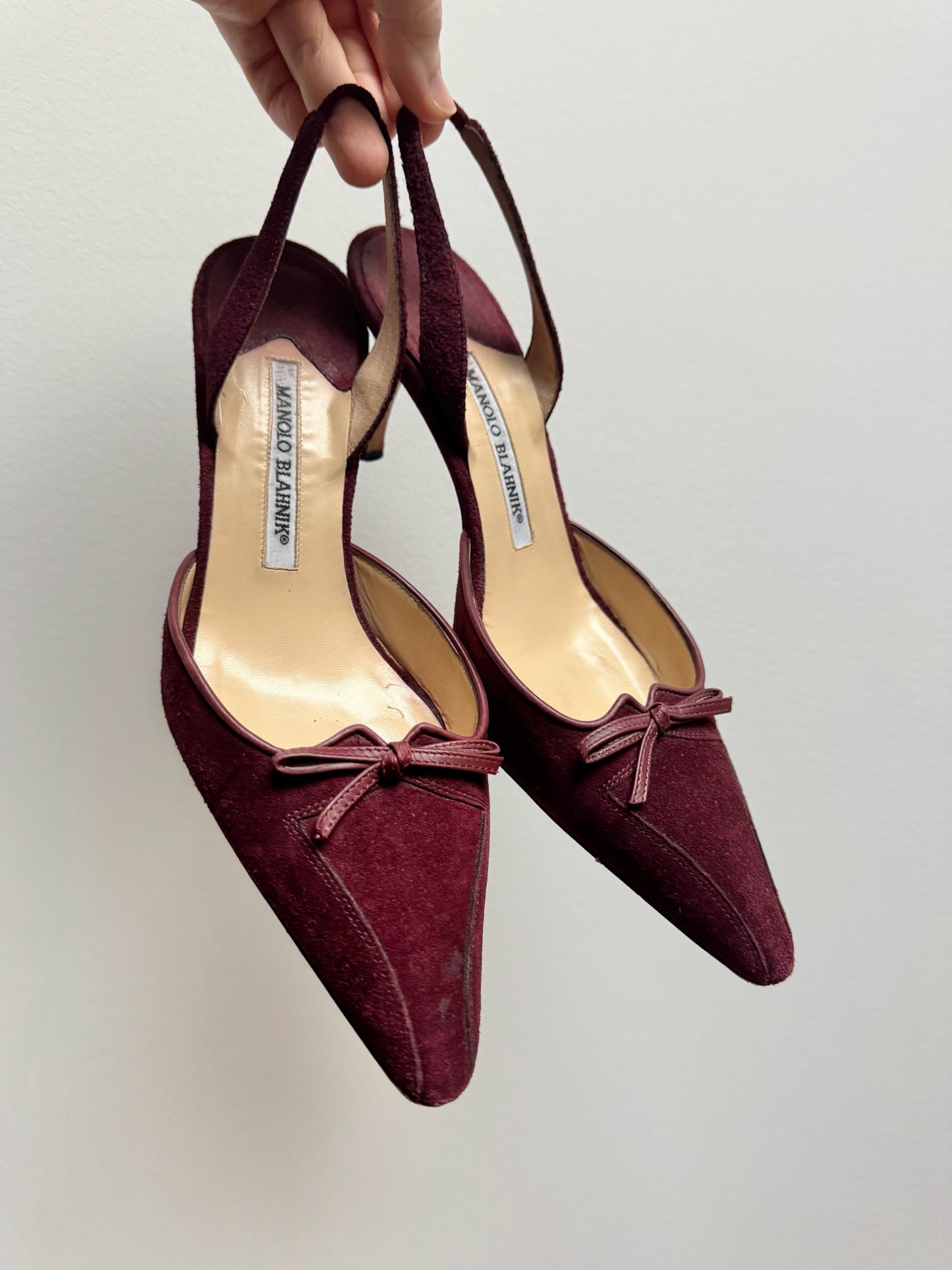 Manolo Blahnik Vintage Burgundy Suede Pumps Slingbacks (EU 38,5-39)