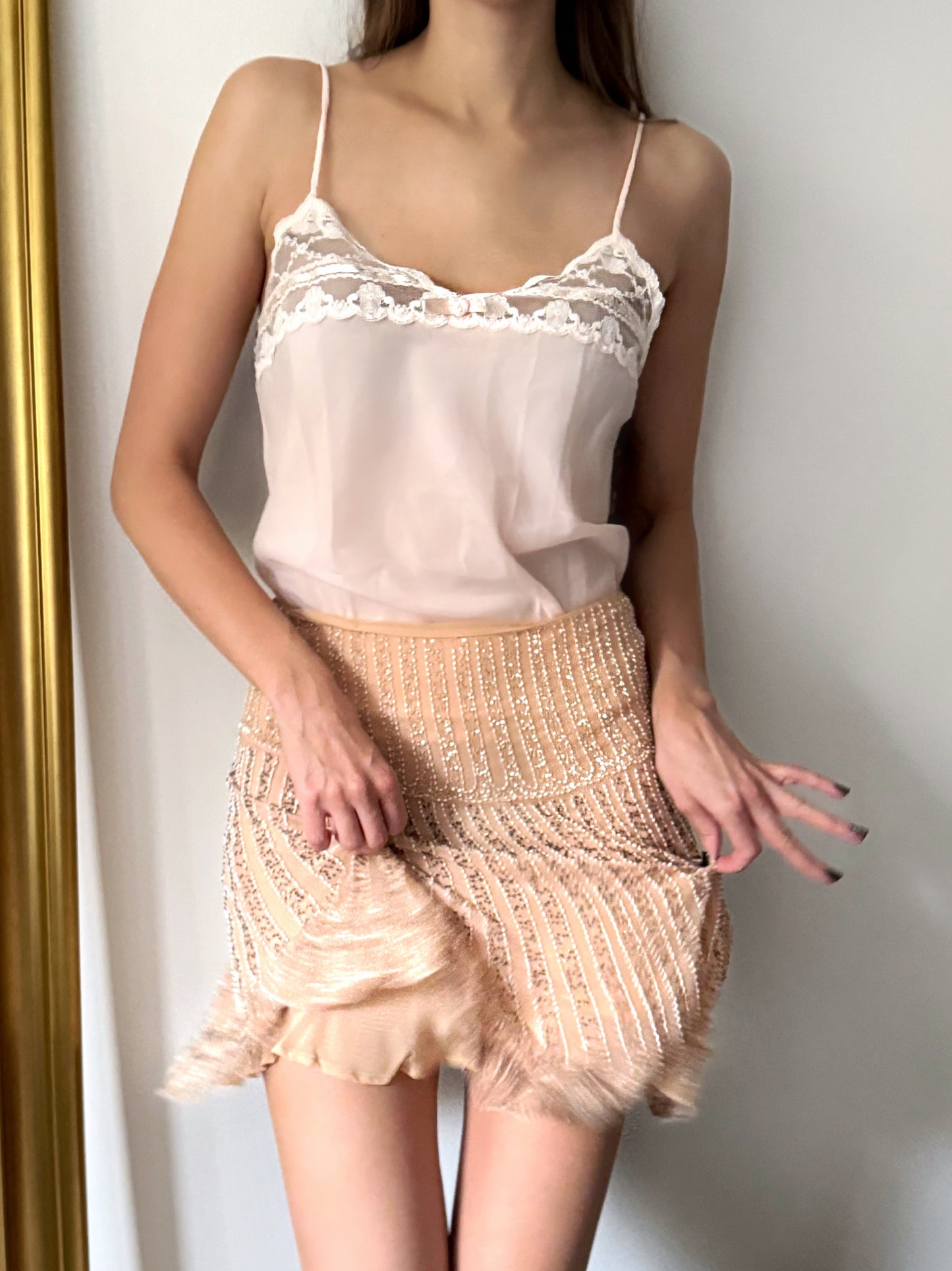 Vintage Christian Dior Pink Top & Blumarine Beaded Sequin Skirt Set (M)