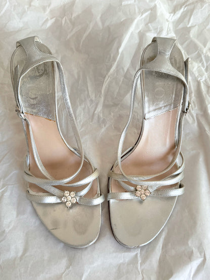 Dior Vintage Strappy Silver Bejeweled Heels (EU 37)