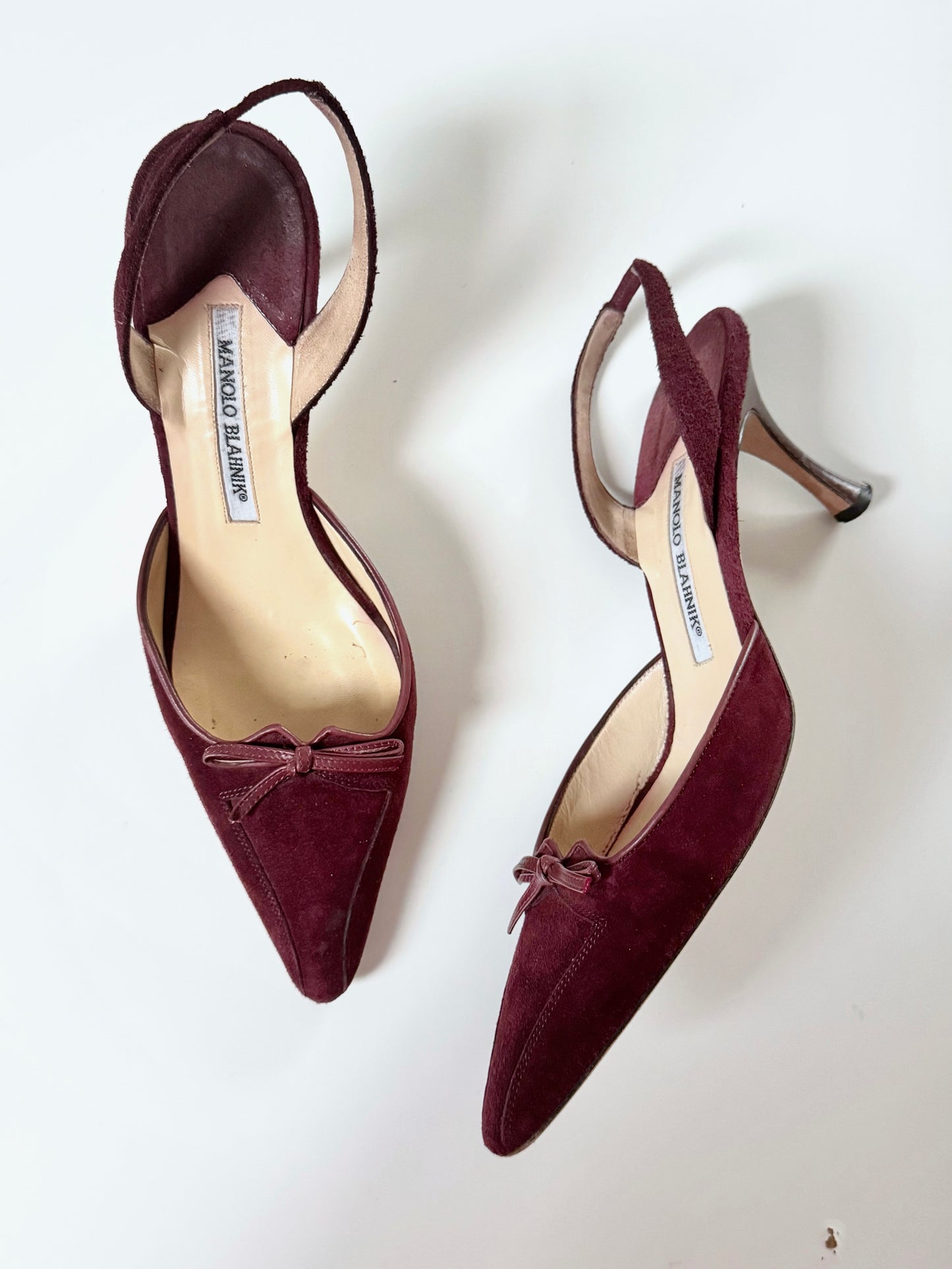 Manolo Blahnik Vintage Burgundy Suede Pumps Slingbacks (EU 38,5-39)