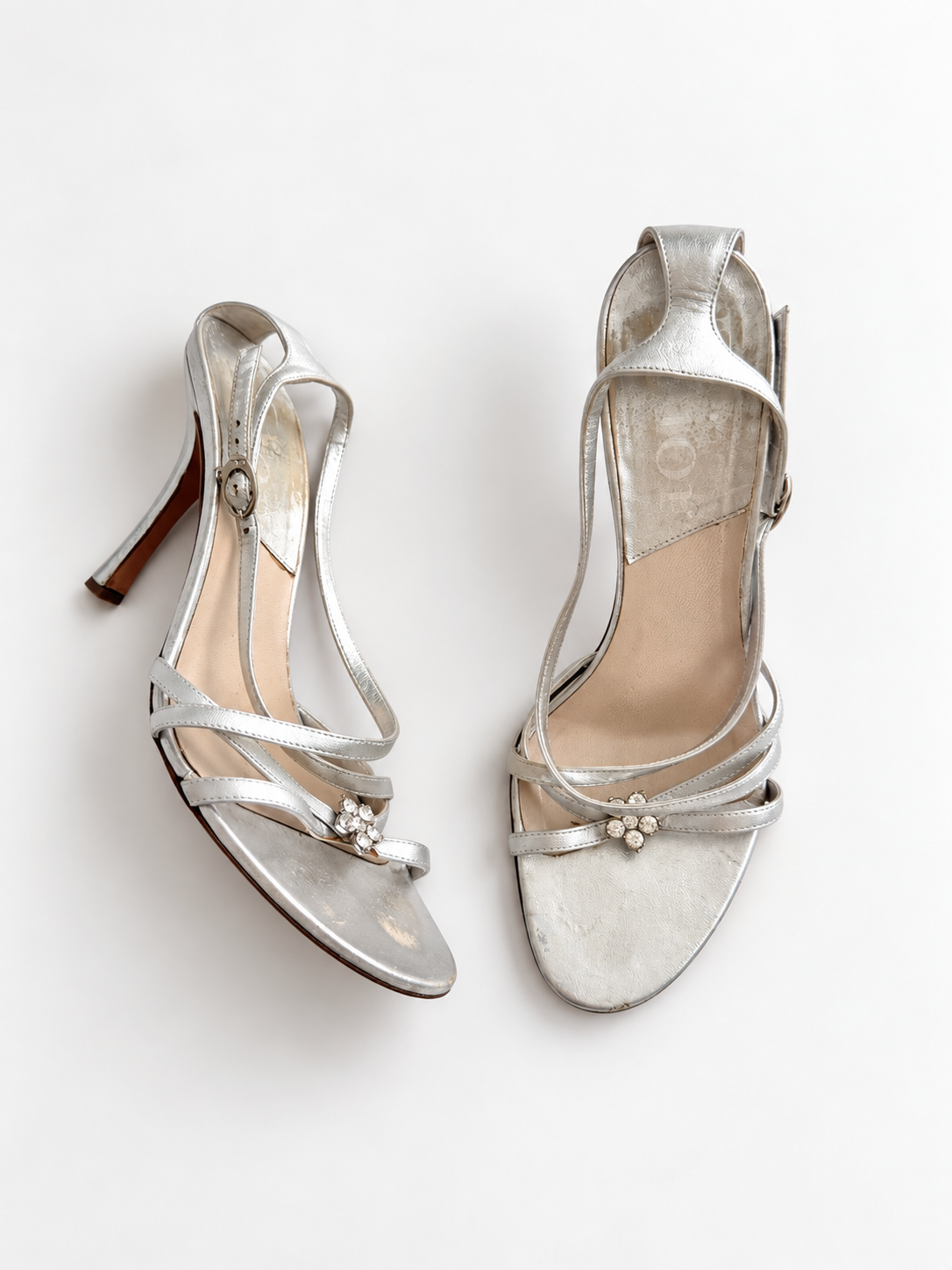 Dior Vintage Strappy Silver Bejeweled Heels (EU 37)