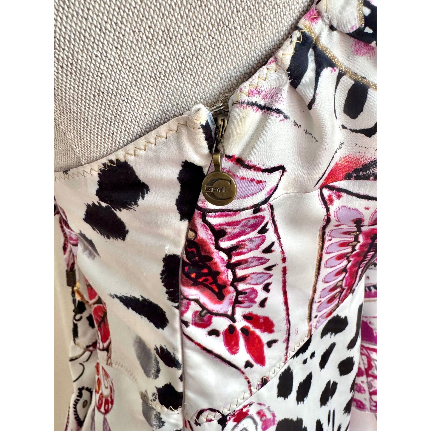 Just Cavalli Paisley S/S 2004 Asymmetric Ruffled Dress (S-M)