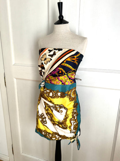 RUNWAY D&G 2012 Silk Print And Denim Dress (S / IT 38)