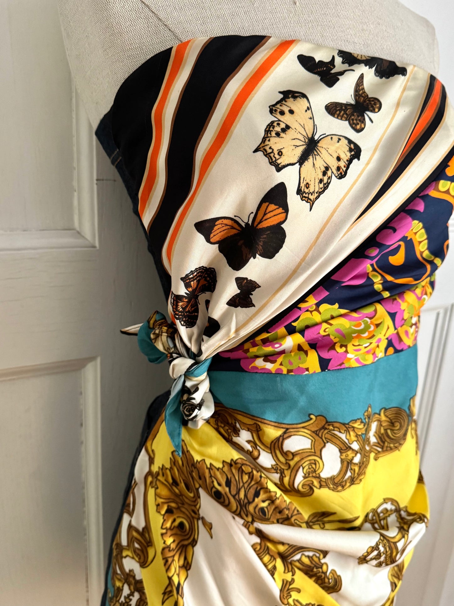 RUNWAY D&G 2012 Silk Print And Denim Dress (S / IT 38)