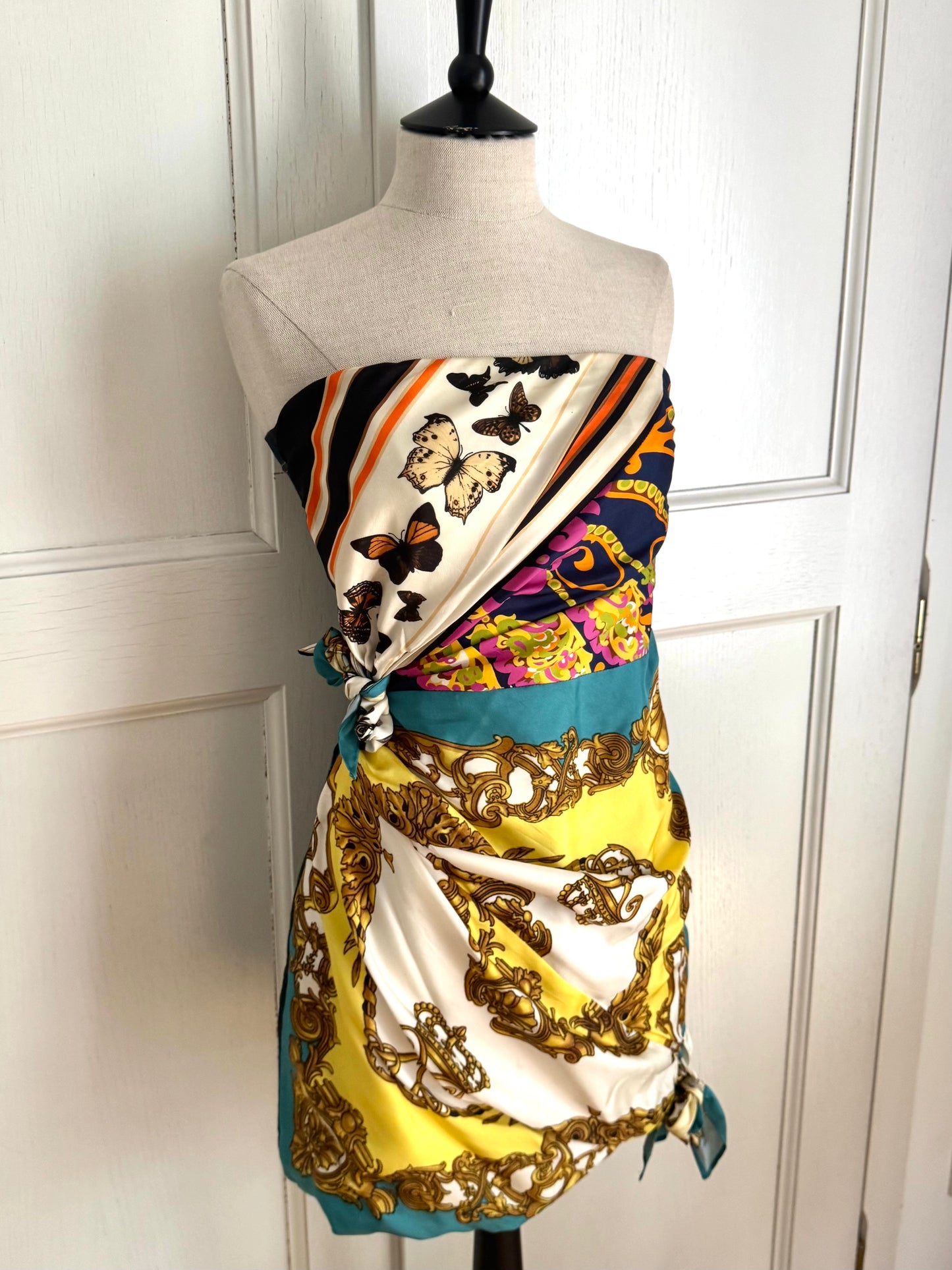 RUNWAY D&G 2012 Silk Print And Denim Dress (S / IT 38)