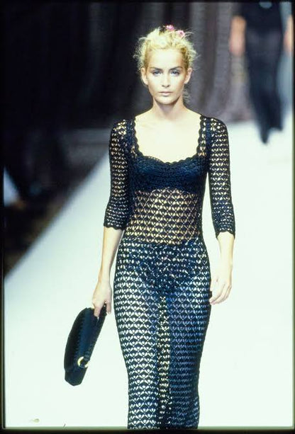 ICONIC Dolce Gabbana D&G S/S 1997 Fishnet Dress In White Virgin Mary Charm (M)