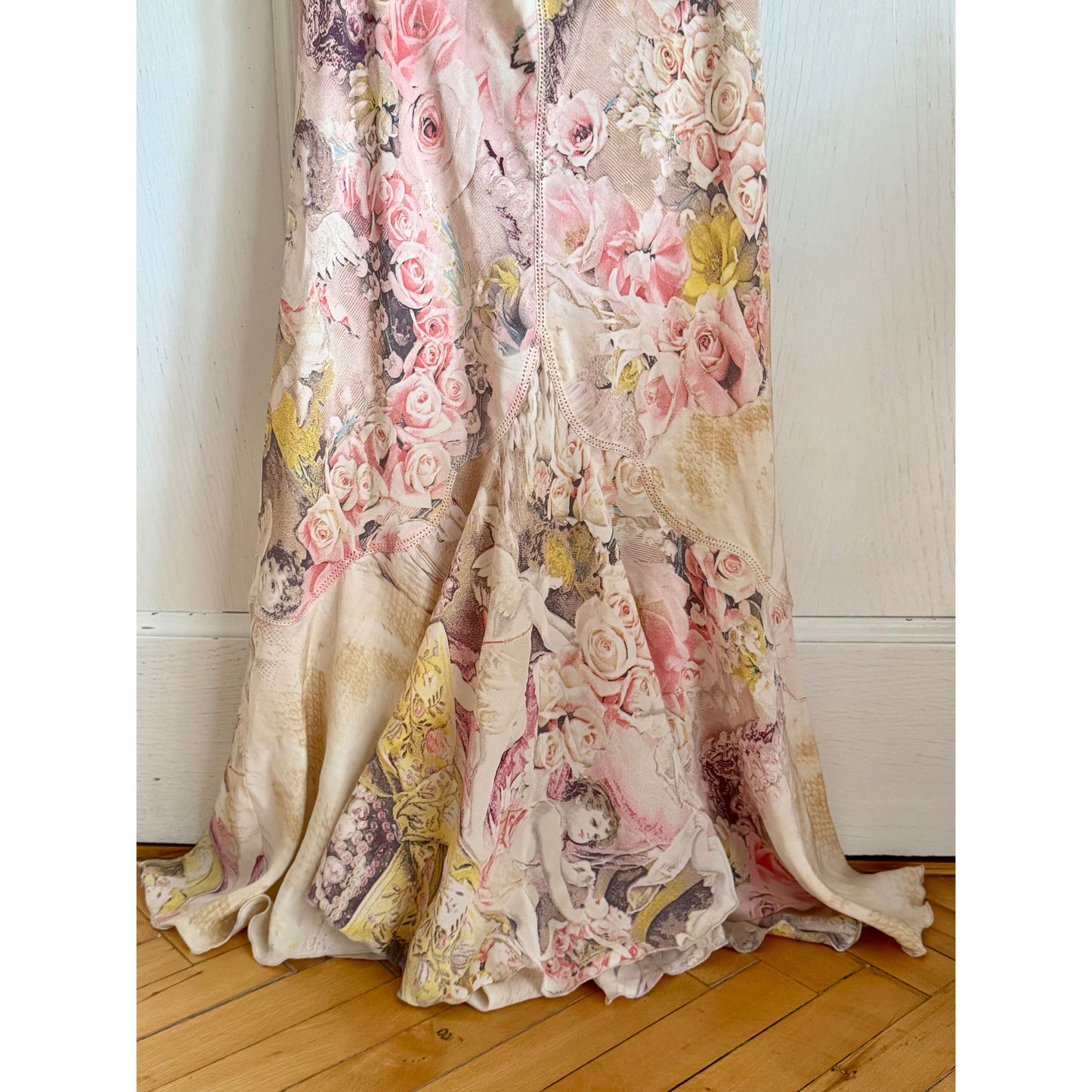 RUNWAY Roberto Cavalli S/S 2003 Angels & Roses Silk Dress (M)